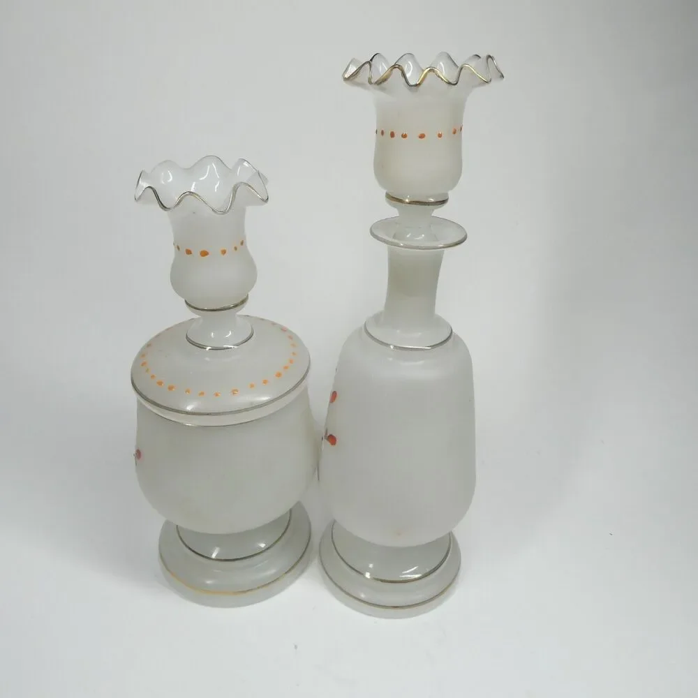 Handpainted Ducks Birds Frosted Glass Decanter Jar Candle Holder Vintage